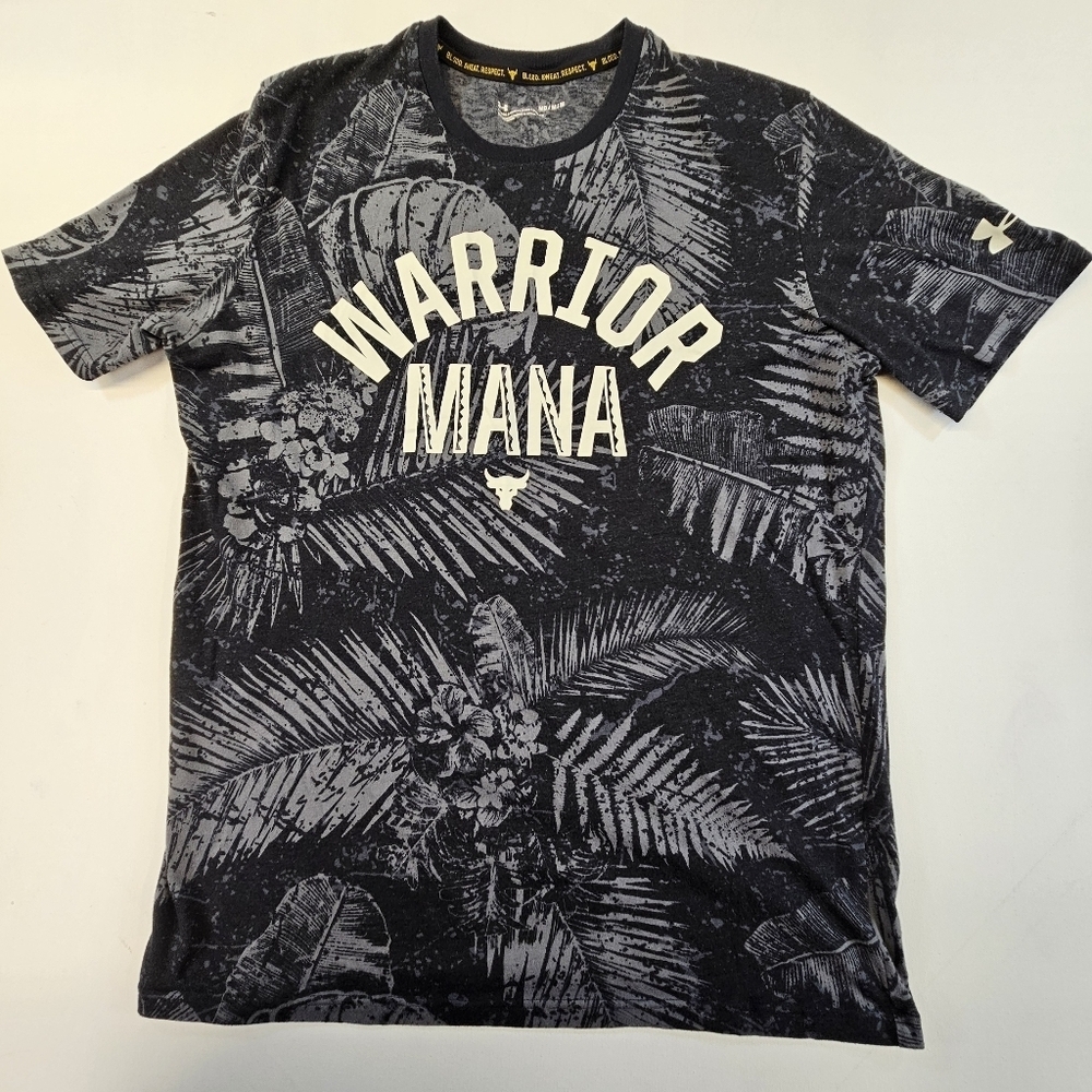 Project Rock Under Armour T Shirt Mens Med Black Gray Warrior Mana Floral Print